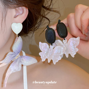 Iridescent Butterfly Drop Earrings in Two Styles Statement Jewelry