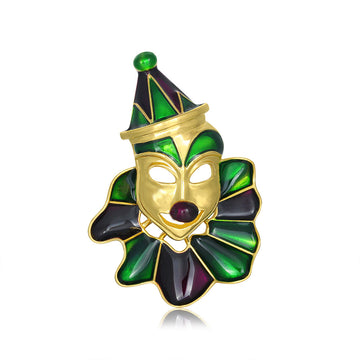 Green Gold Tone Mask Enamel Metal Brooch Pin for Jackets and Lapels