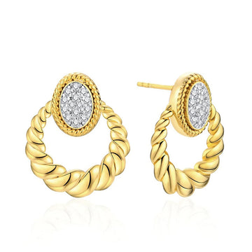 Gold Tone Twisted Hoop Drop Stud Earrings Polished Statement Fashion Jewelry