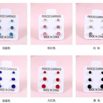 Six Color Three-Pair Graduated Round Stud Earring Cards