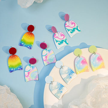 Acrylic Rainbow Arch Dangle Earrings Multicolor Studs