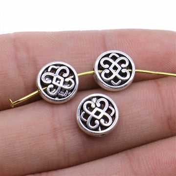 Chinese Knot Round Disc Metal Bead in Two Vintage Finishes
