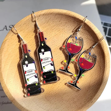 Acrylic Christmas Wine Bottle Glass Drop Earrings 2 Styles