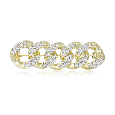 Crystal Curb Chain Bar Brooch in Two Tones displayed from the front