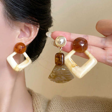 Geometric Resin Drop Earrings in Ivory and Tortoiseshell