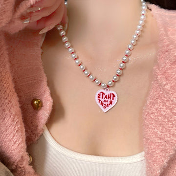 White Pearl Heart Pendant Necklace Pink Thats All Right Charm