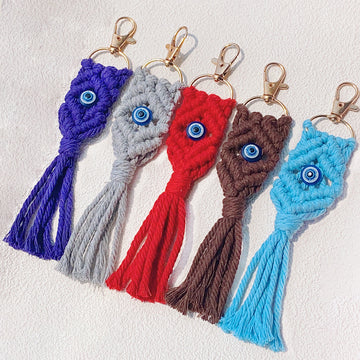 Macrame Evil Eye Tassel Clip Keychains in Seven Colors
