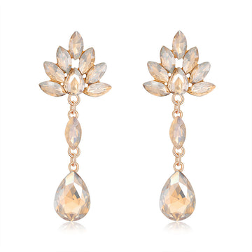 Gold Tone Silver Tone Champagne Flower Teardrop Tassel Crystal Four Designs Metal Dangle