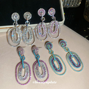 Crystal Oval Statement Drop Earrings in Four Colorways