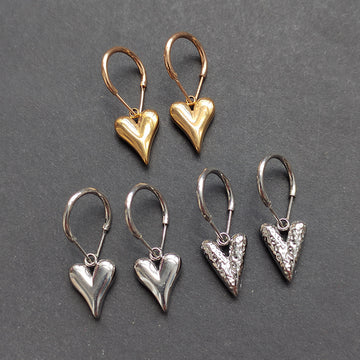Alloy Heart Leverback Drop Earrings Gold Silver 3 Styles