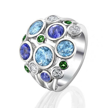Silver Multicolor Bubble Cluster Ring In A Polished Decorative Design