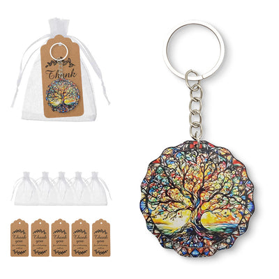 Colorful scalloped tree of life keychain with bags and kraft tags