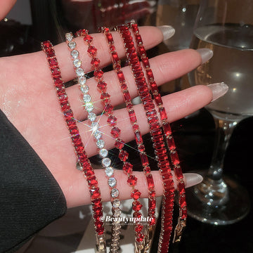 Gold Red Crystal Tennis Bracelets Clear Round Styles