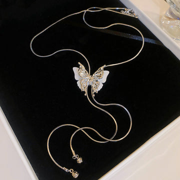 Silver Filigree Butterfly White Wing Lariat Necklace