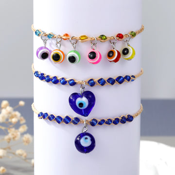 Braided Cord Colorful and Blue Evil Eye Adjustable Bracelets