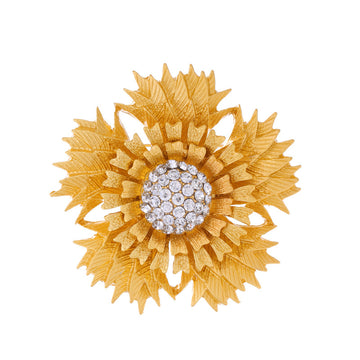 Flower Crystal Metal Brooch Pin 6.3 cm for Jackets and Lapels
