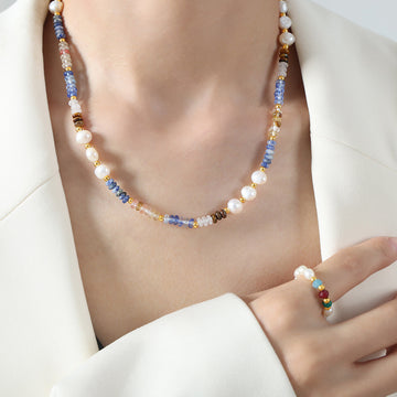 Pearl Multicolor Abacus Bead Gold Spacer Collar Necklace