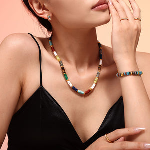 Multicolor Natural Stone Disc Bead Necklace And Bracelet