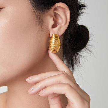 Ribbed Twisted Stripe Ear Studs Gold Silver Titanium Steel