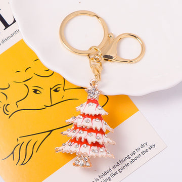 Enamel Rhinestone Christmas Tree Keychain Gold Clasp 4 Colors