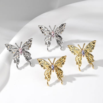 Gold and Silver Tone Crystal Butterfly Stud Earrings