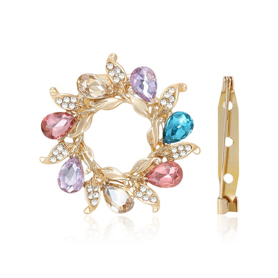 Circular Crystal Scarf Brooch in Four Colors displayed from the front