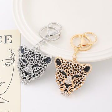 Rhinestone Leopard Head Keychain Metal Animal Bag Charm