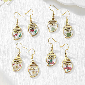 Gold Tone Santa Pressed Flower Drop Earrings in Four Designs