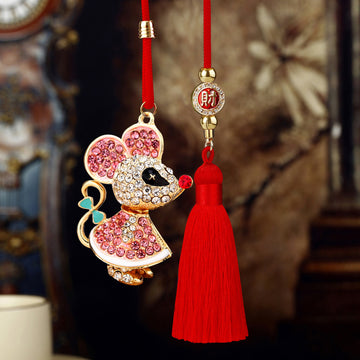 Mixed Male and Female Mouse Vehicle Hanging Ornaments in Pink and Blue