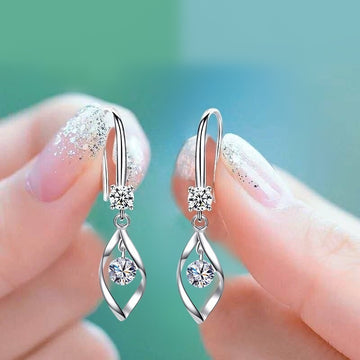 Silver Tone Leaf Drop Hook Earrings in Three Stone Colors