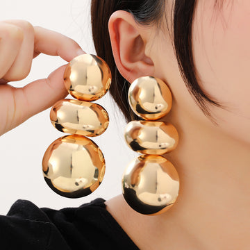 Gold and Silver Puffy Triple Oval Statement Stud Earrings