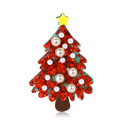 Front product view of the red christmas tree brooch on a light background