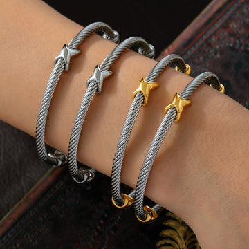 Twisted Cable Open Cuff Bangles Gold Accent Or Steel