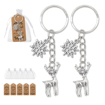 Silver Reindeer Snowflake Charm Christmas Metal Keychain