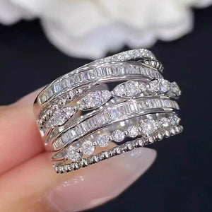 Extra-Wide Layered Baguette And Round Clear Stone Ring
