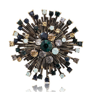 Starburst Firework Rhinestone Brooch Gold Multicolor Green