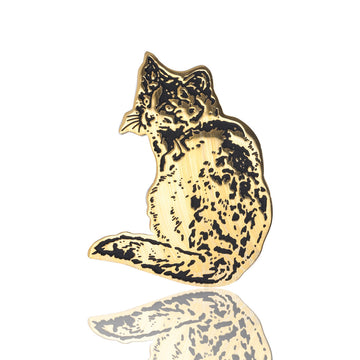 Etched Sitting Cat Silhouette Brooch Gold Silver Two Tones