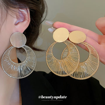 Gold and Silver Tone Wire Wrapped Circle Drop Earrings