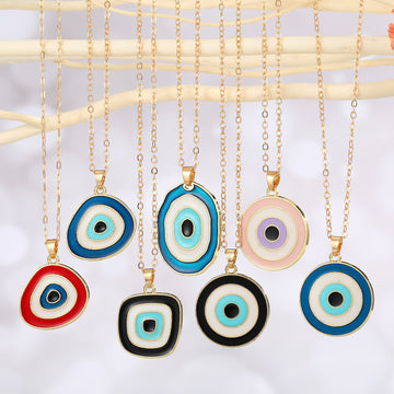 Gold Tone Layered Enamel Evil Eye Pendant Necklaces in Seven Designs