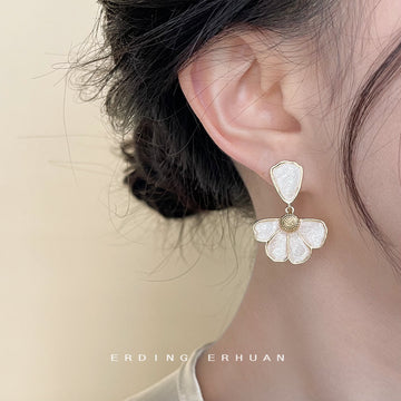 Gold-Tone Light Blue Enamel Daisy Flower Drop Earrings