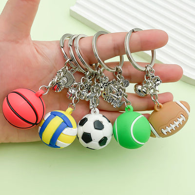 Image 1 showing soccer, basketball and volleyball keychains shown in the product image.