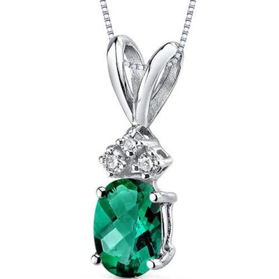 Silver oval emerald green CZ pendant necklace on white background