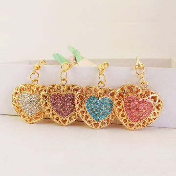 Gold-Tone Openwork Heart Keychain With Colored Rhinestones