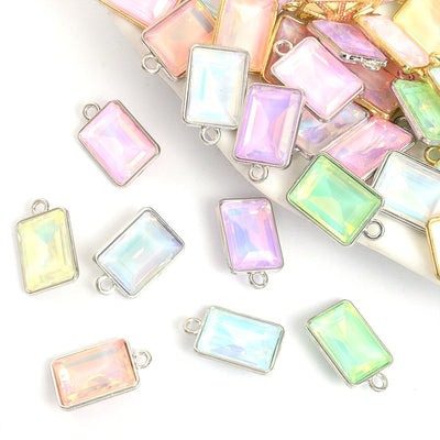 Grouped front view of iridescent rectangle glass jewelry components for diy earrings and bracelets options