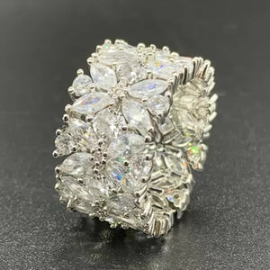 Extra-Wide Floral Marquise And Pear Clear Stone Cluster Ring