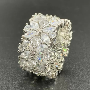 Extra-Wide Floral Marquise And Pear Clear Stone Cluster Ring