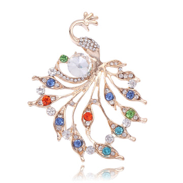 Peacock Crystal Metal Brooch Pin for Jackets and Lapels