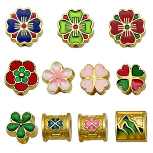 Enamel Flower Spacer Beads in Gold Tone with Large Holes, 11 Designs