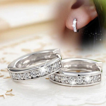 Silver Small Channel Set Pave Huggie Hoop Earrings