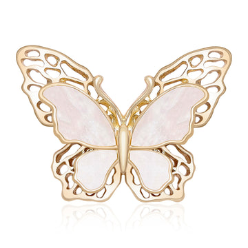 Openwork Shell Butterfly Brooch Gold Silver Two Layer Wings